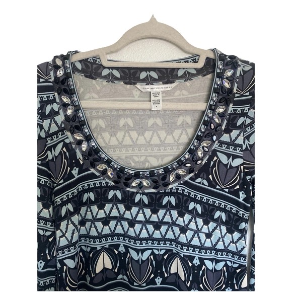 Diane Von Furstenberg Jeweled Beaded Silk Dress Size 4 Artsy Y2K Geometric - Picture 2 of 9